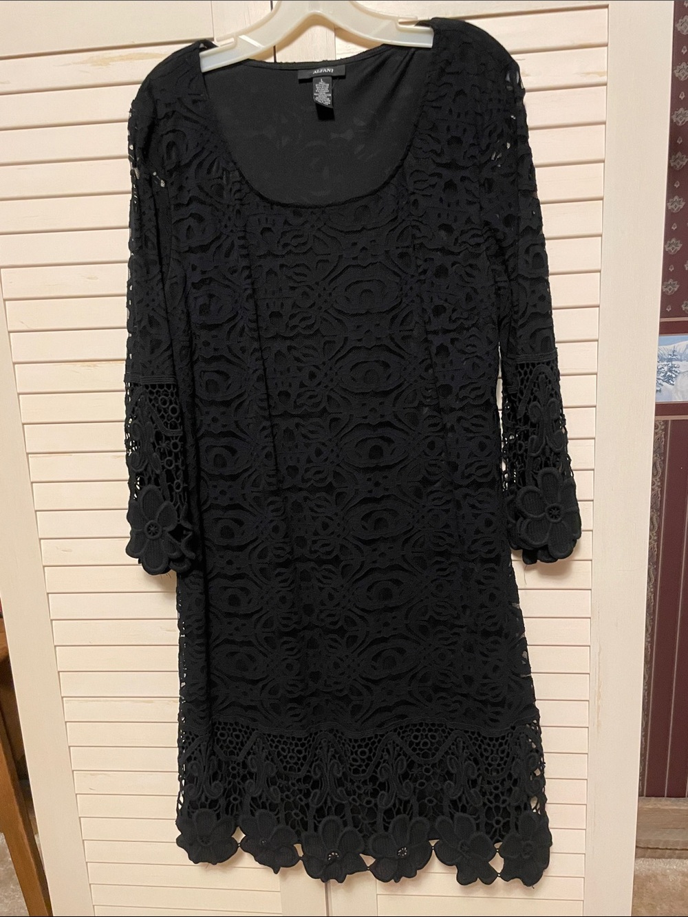 Alfani Black Crochet Long Sleeve Floral-Trim Dress